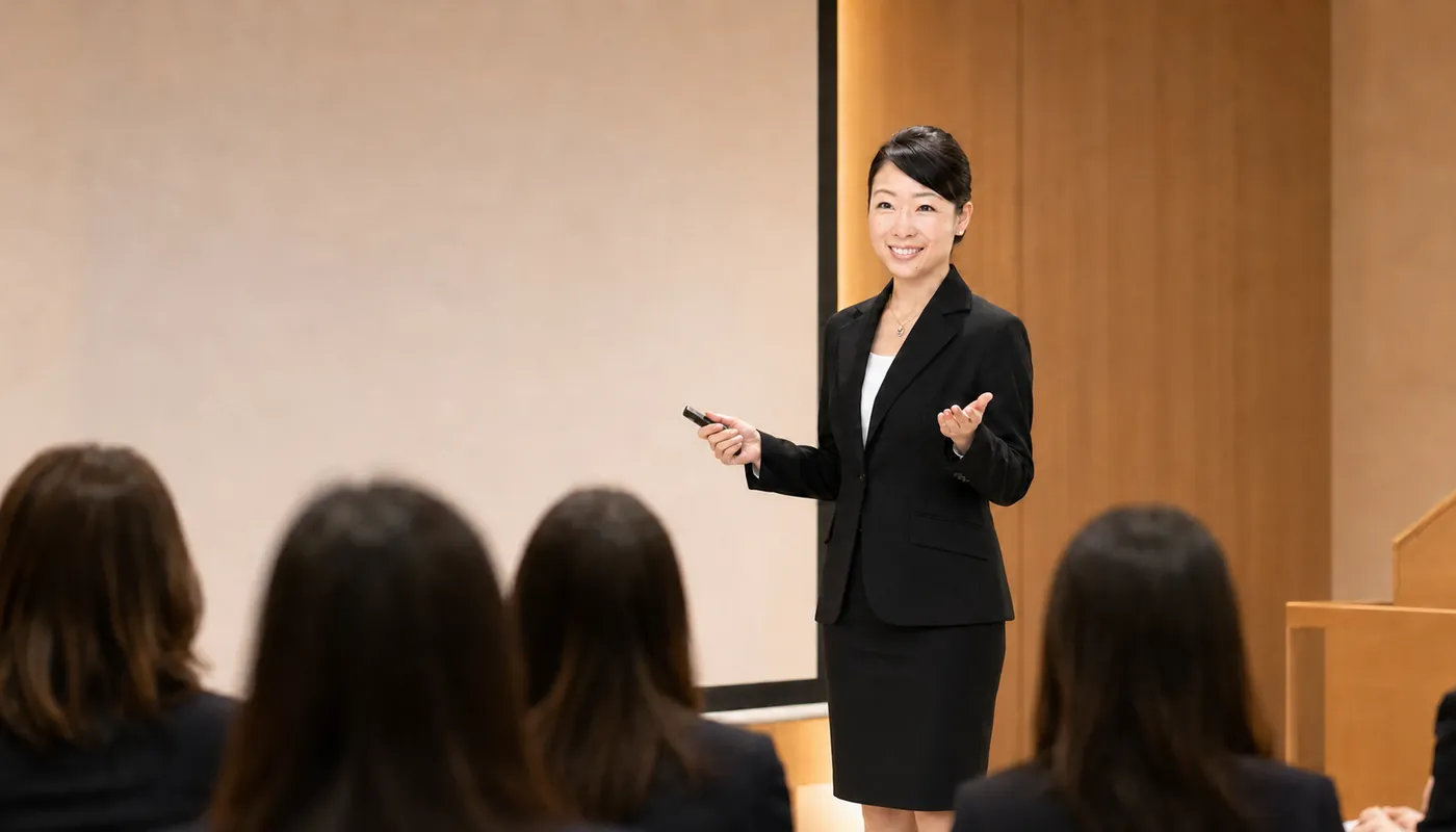 研修で登壇する代表の様子（イメージ）